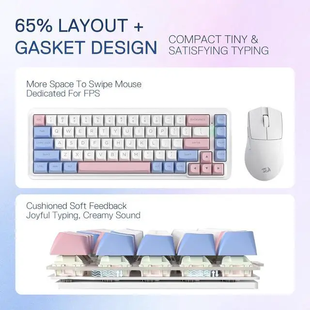 Alt view image 6 of 7 - Redragon K709 PRO 65% Wireless Gasket RGB Gaming Keyboard, 68 Keys Hot-Swap Compact Mechanical Keyboard w/Free-Mod Socket, 5-Layer Noise Dampening & Round PBT Keycaps, Quiet Custom Linear Switch
