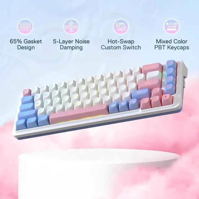 Alt view image 4 of 7 - Redragon K709 PRO 65% Wireless Gasket RGB Gaming Keyboard, 68 Keys Hot-Swap Compact Mechanical Keyboard w/Free-Mod Socket, 5-Layer Noise Dampening & Round PBT Keycaps, Quiet Custom Linear Switch