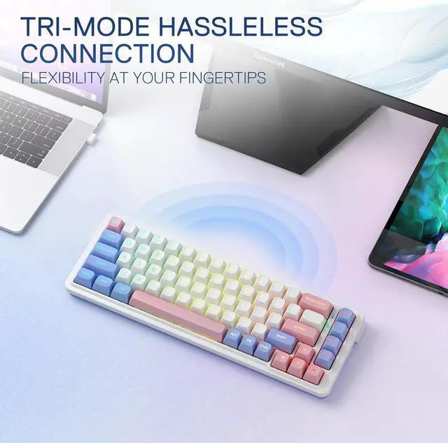 Alt view image 2 of 7 - Redragon K709 PRO 65% Wireless Gasket RGB Gaming Keyboard, 68 Keys Hot-Swap Compact Mechanical Keyboard w/Free-Mod Socket, 5-Layer Noise Dampening & Round PBT Keycaps, Quiet Custom Linear Switch