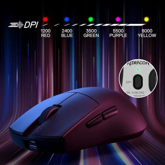 Alt view image 5 of 7 - Redragon M916 Wireless Gaming Mouse, 49G Ultra-Light 8K DPI 2.4G Wireless Gaming Mouse w/Ergonomic Natural Grip Build, Full Programmable Buttons, Software Supports DIY Keybinds & DPI