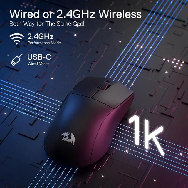 Alt view image 6 of 7 - Redragon M916 Wireless Gaming Mouse, 49G Ultra-Light 8K DPI 2.4G Wireless Gaming Mouse w/Ergonomic Natural Grip Build, Full Programmable Buttons, Software Supports DIY Keybinds & DPI