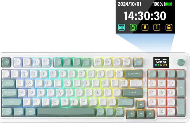 Main image of Redragon K719 Wireless Gasket Gaming Keyboard w/Hype Screen & Knob, 95 Keys Mechanical Keyboard, Easy-Control 1.14 TFT Info Display, 5-Layer Noise Dampening, Custom Linear Switch, Jade Cloud Color