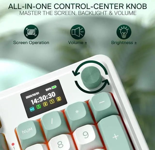 Alt view image 5 of 7 - Redragon K719 Wireless Gasket Gaming Keyboard w/Hype Screen & Knob, 95 Keys Mechanical Keyboard, Easy-Control 1.14 TFT Info Display, 5-Layer Noise Dampening, Custom Linear Switch, Jade Cloud Color