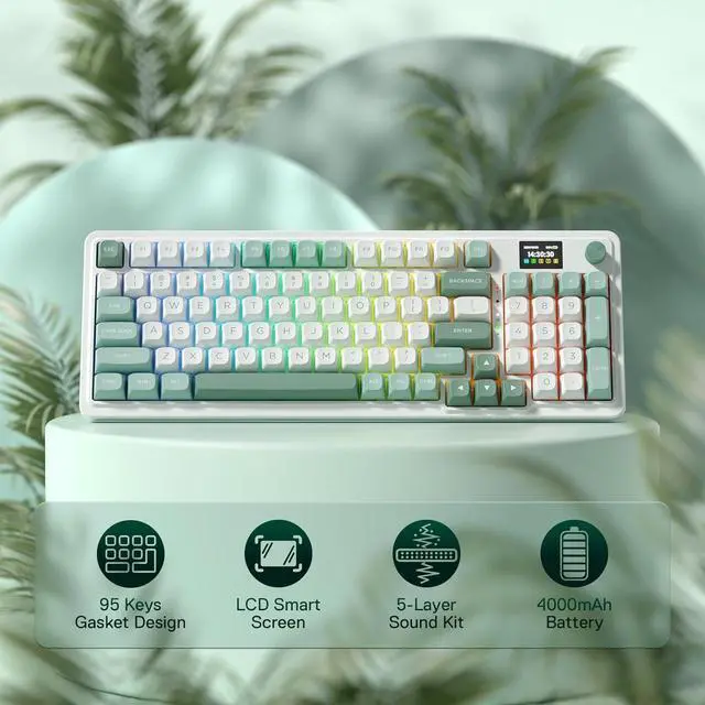 Alt view image 2 of 7 - Redragon K719 Wireless Gasket Gaming Keyboard w/Hype Screen & Knob, 95 Keys Mechanical Keyboard, Easy-Control 1.14 TFT Info Display, 5-Layer Noise Dampening, Custom Linear Switch, Jade Cloud Color