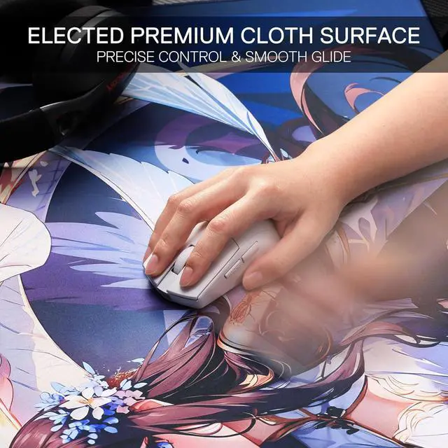 Alt view image 5 of 6 - Redragon P046L Anime Gaming Mouse Pad - Smooth Lycra Surface, Anti-Slip Rubber Base, Spill-Resistant, Durable 5mm Thick Design, 35 x 16 inches, Dark Blue