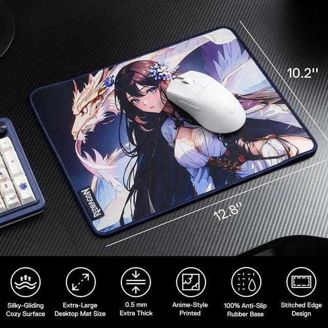 Alt view image 3 of 6 - Redragon P046S Anime Gaming Mouse Pad - Smooth Lycra Surface, Anti-Slip Rubber Base, Spill-Resistant, Durable 5mm Thick Design, 13 x 10 inches, Dark Blue