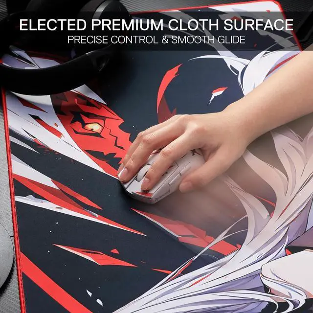Alt view image 4 of 6 - Redragon EISA P047L Anime Gaming Mouse Pad - Smooth Lycra Surface, Anti-Slip Rubber Base, Spill-Resistant, Durable 5mm Thick Design, 35 x 16 inches, Black