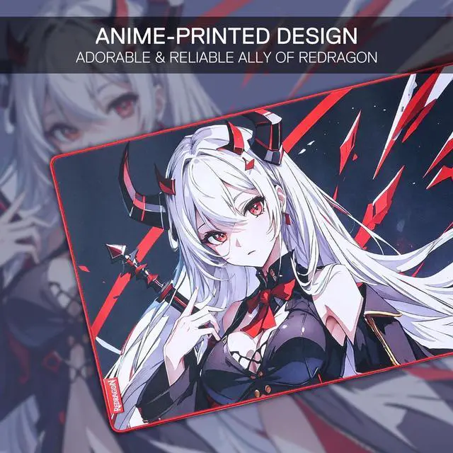 Alt view image 3 of 6 - Redragon EISA P047L Anime Gaming Mouse Pad - Smooth Lycra Surface, Anti-Slip Rubber Base, Spill-Resistant, Durable 5mm Thick Design, 35 x 16 inches, Black