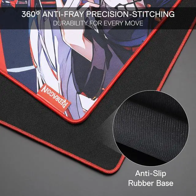 Alt view image 6 of 6 - Redragon EISA P047L Anime Gaming Mouse Pad - Smooth Lycra Surface, Anti-Slip Rubber Base, Spill-Resistant, Durable 5mm Thick Design, 35 x 16 inches, Black