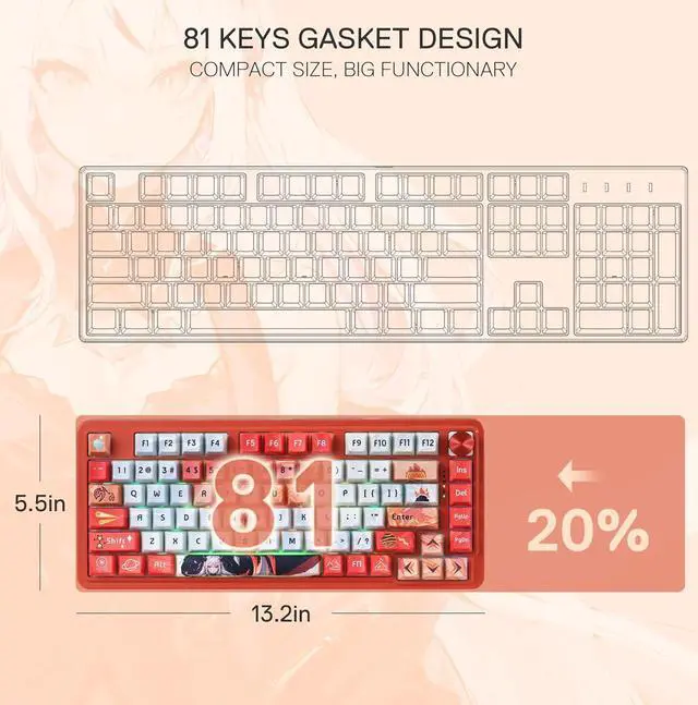Alt view image 7 of 7 - Redragon K673 PRO SE 75% 81 Keys Wireless Gasket RGB Gaming Keyboard, 3-Mode Anime Mechanical Keyboard w/Hot-Swap Socket, Dedicated Knob Control & 5-Layer Noise Dampening, Custom Hi-Fi Linear Switch