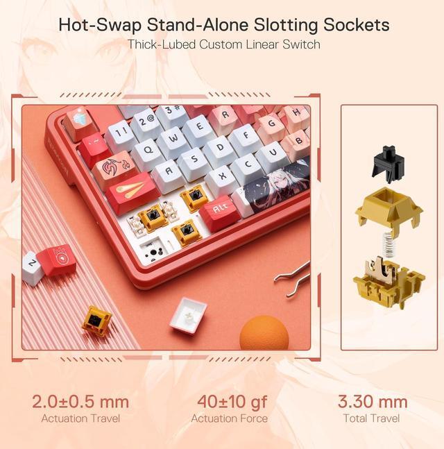 Alt view image 6 of 7 - Redragon K673 PRO SE 75% 81 Keys Wireless Gasket RGB Gaming Keyboard, 3-Mode Anime Mechanical Keyboard w/Hot-Swap Socket, Dedicated Knob Control & 5-Layer Noise Dampening, Custom Hi-Fi Linear Switch