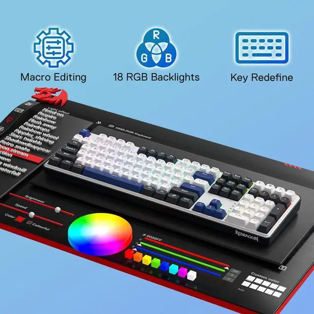 Alt view image 6 of 7 - Redragon K689 Wired Gasket RGB Gaming Keyboard, 108 Keys Mechanical Keyboard w/Extra 4 Hotkeys, Upgraded Hot-swappable Socket, 3-Layer Noise Dampening, Mixed Color Keycaps, Custom Linear Switch