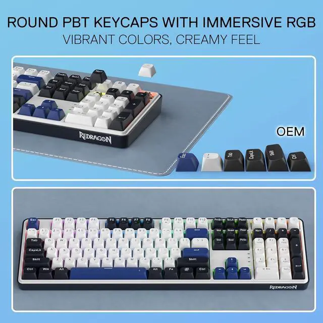 Alt view image 3 of 7 - Redragon K689 Wired Gasket RGB Gaming Keyboard, 108 Keys Mechanical Keyboard w/Extra 4 Hotkeys, Upgraded Hot-swappable Socket, 3-Layer Noise Dampening, Mixed Color Keycaps, Custom Linear Switch