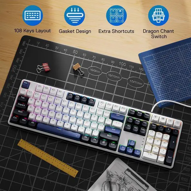 Alt view image 4 of 7 - Redragon K689 Wired Gasket RGB Gaming Keyboard, 108 Keys Mechanical Keyboard w/Extra 4 Hotkeys, Upgraded Hot-swappable Socket, 3-Layer Noise Dampening, Mixed Color Keycaps, Custom Linear Switch