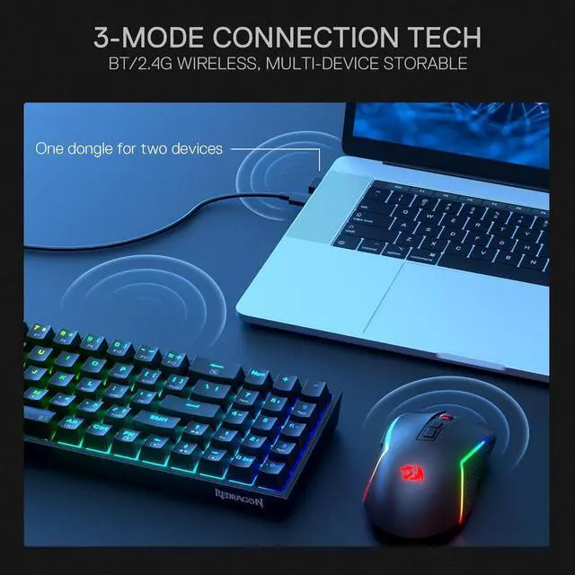 Alt view image 7 of 7 - Redragon S136 Gaming Keyboard & Mouse Combo, 75% K628 Tri-Mode Wireless RGB Mechanical Keyboard and 7200 DPI Wireless Gaming Mouse Bundle, Convenient Shared Dongle