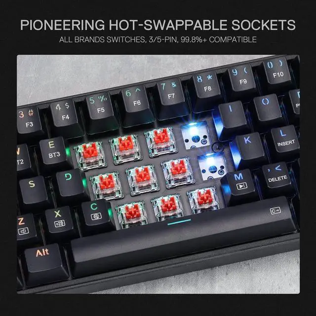 Alt view image 6 of 7 - Redragon S136 Gaming Keyboard & Mouse Combo, 75% K628 Tri-Mode Wireless RGB Mechanical Keyboard and 7200 DPI Wireless Gaming Mouse Bundle, Convenient Shared Dongle