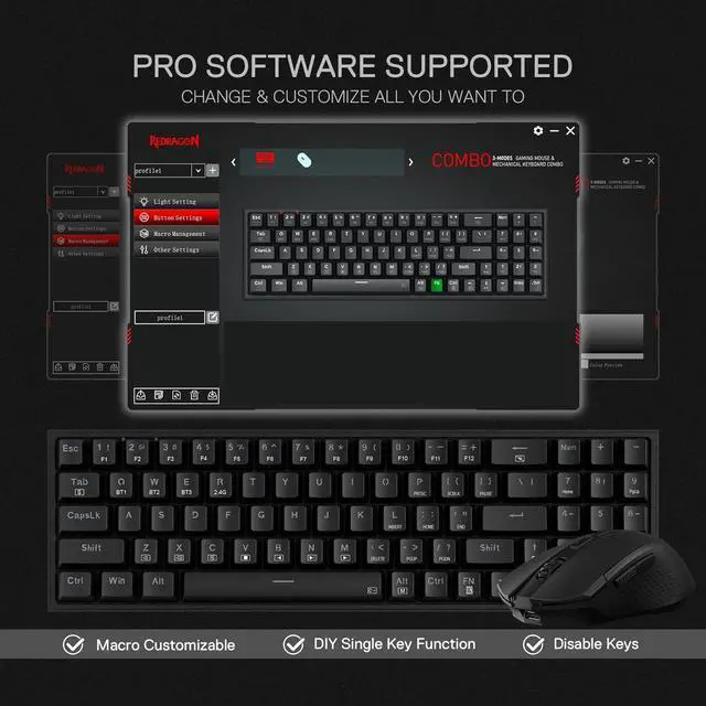 Alt view image 2 of 7 - Redragon S136 Gaming Keyboard & Mouse Combo, 75% K628 Tri-Mode Wireless RGB Mechanical Keyboard and 7200 DPI Wireless Gaming Mouse Bundle, Convenient Shared Dongle