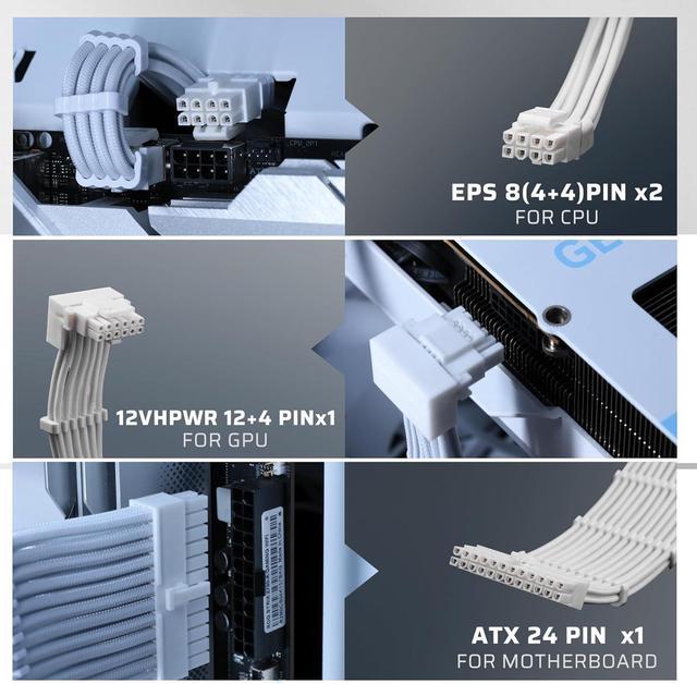 Alt view image 5 of 7 - LTC 12VHPWR PSU Cable Extension Kit, 16AWG PCI-E 5.0 Power Supply PC Cable Extension, 1x24 Pin ATX / 2X 8Pin(4+4) EPS / 1x 12+4 Pin GPU, Soft Braided Sleeve Cable Combs, 300mm