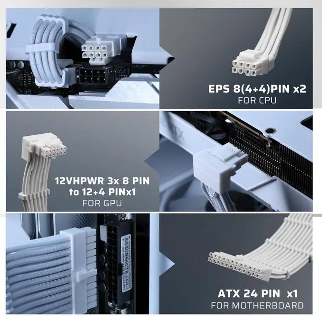 Alt view image 2 of 7 - LTC 12VHPWR PSU Cable Extension Kit, 16AWG PCI-E 5.0 Power Supply PC Cable Extension, 1x 24 Pin ATX /2X 8Pin (4+4) EPS Cable / 3X (6+2P) to 12+4 Pin GPU, Soft Braided Sleeve Cable Combs, 300mm