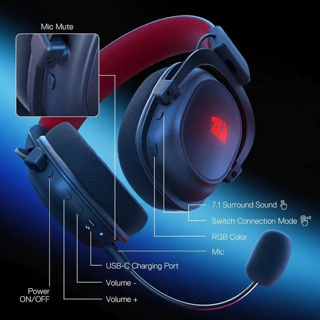 Alt view image 2 of 7 - Redragon H510 PRO 3-Mode RGB Gaming Headset - 7.1 Surround Sound - 53MM Audio Drivers in Memory Foam Ear Pads w/Durable Fabric Cover- Multi Platforms Headphone - USB Powered for PC/PS4/NS