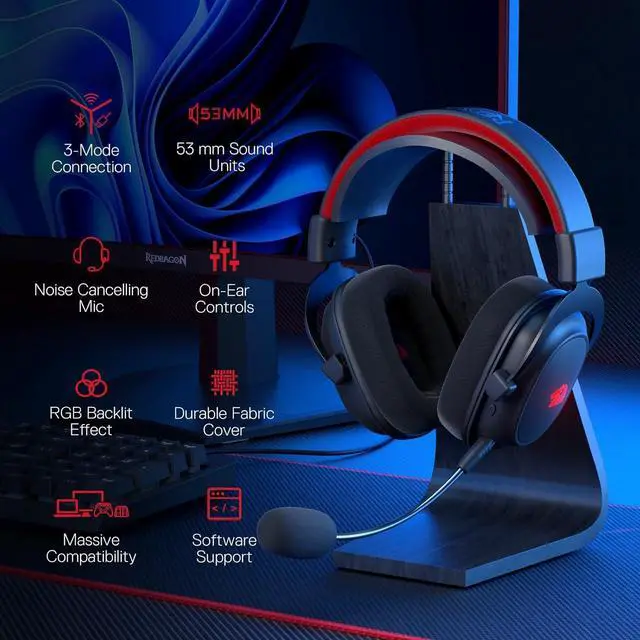 Alt view image 4 of 7 - Redragon H510 PRO 3-Mode RGB Gaming Headset - 7.1 Surround Sound - 53MM Audio Drivers in Memory Foam Ear Pads w/Durable Fabric Cover- Multi Platforms Headphone - USB Powered for PC/PS4/NS