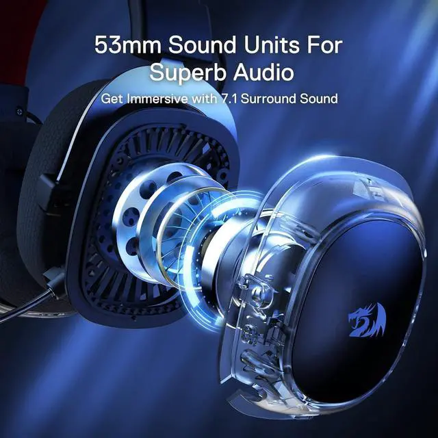 Alt view image 7 of 7 - Redragon H510 PRO 3-Mode RGB Gaming Headset - 7.1 Surround Sound - 53MM Audio Drivers in Memory Foam Ear Pads w/Durable Fabric Cover- Multi Platforms Headphone - USB Powered for PC/PS4/NS