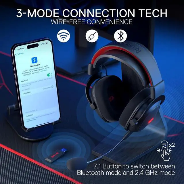 Alt view image 3 of 7 - Redragon H510 PRO 3-Mode RGB Gaming Headset - 7.1 Surround Sound - 53MM Audio Drivers in Memory Foam Ear Pads w/Durable Fabric Cover- Multi Platforms Headphone - USB Powered for PC/PS4/NS
