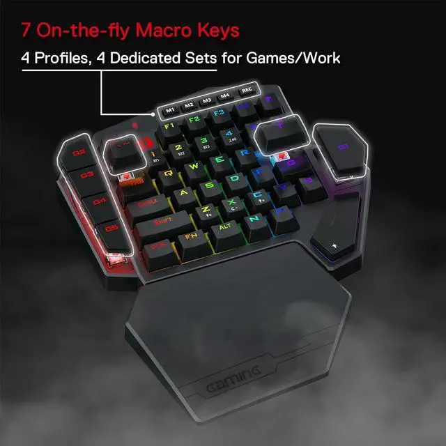 Alt view image 6 of 7 - Redragon K585 PRO Wireless One-Handed Mechanical Keyboard, 42 Keys 3-Mode RGB 40% Gaming Keypad w/ 7 Onboard Macro Keys, Detachable Wrist Support, Rechargeable Battery (Red Switch)