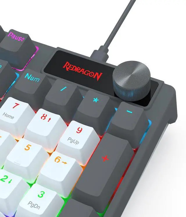 Alt view image 4 of 4 - Redragon K718 Wired 104 Keys Gaming Keyboard, Rainbow Backlit Wired Mechanical Keyboard w/Dedicated Knob Control, Sound Absorbing Foams, Upgraded Hot-swappable Socket, Mixed Color Keycaps, Red Switch