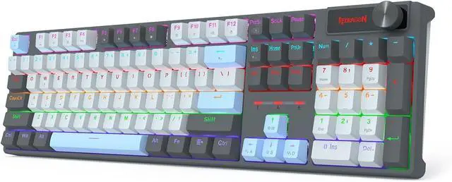 Main image of Redragon K718 Wired 104 Keys Gaming Keyboard, Rainbow Backlit Wired Mechanical Keyboard w/Dedicated Knob Control, Sound Absorbing Foams, Upgraded Hot-swappable Socket, Mixed Color Keycaps, Red Switch