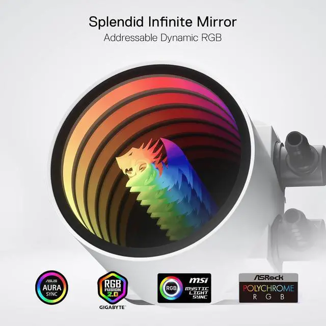 Alt view image 4 of 7 - Redragon HL360 ARGB Liquid Cooling System, CPU Water Cooler w/ 3300 RPM High-Efficiency Radiator, 20 dBA Quiet, Groovy Infinity Mirror Effect, 3 x 120mm PWM RGB FDB Fans, LGA 1700, AMD AM5 Ready