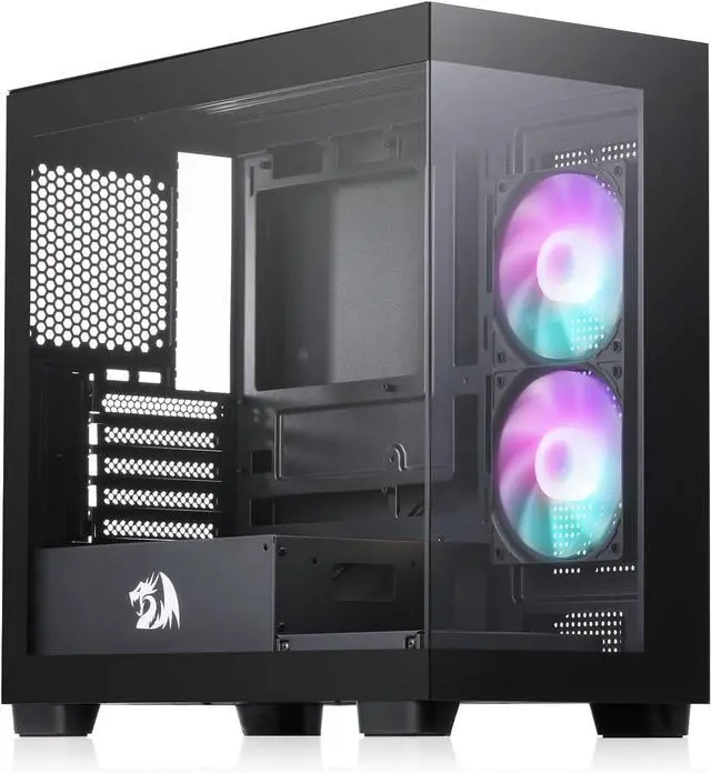 Main image of Redragon GC218M Gaming Back-Mounted PC Case, M-ATX Computer Chassis w/ 2 x 120mm Fans Pre-Installed & High Airflow Perforated Panels, 270° Full View, Easy Cable Management, Black