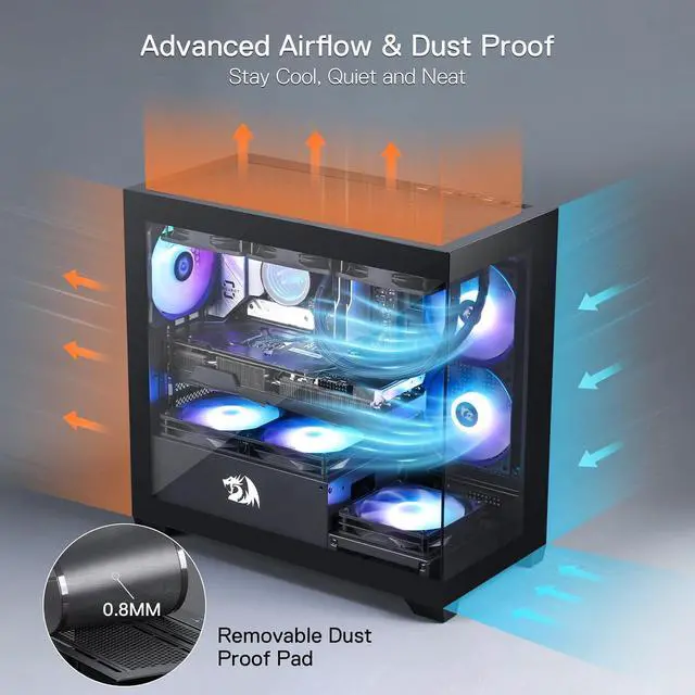 Alt view image 2 of 7 - Redragon GC218M Gaming Back-Mounted PC Case, M-ATX Computer Chassis w/ 2 x 120mm Fans Pre-Installed & High Airflow Perforated Panels, 270° Full View, Easy Cable Management, Black