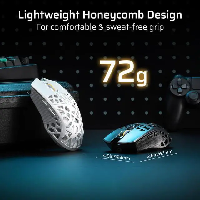 Alt view image 5 of 7 - LTC GM023 Tri-Mode Wireless Gaming Mouse, 79g Ultra-Light Honeycomb Ergonomic Gaming Mouse, PAW3104 Sensor, 6-Level DPI 4800, 6 Programmable Buttons, Pro Software