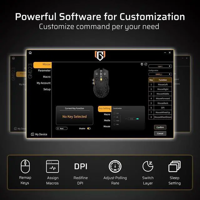 Alt view image 7 of 7 - LTC GM023 Tri-Mode Wireless Gaming Mouse, 79g Ultra-Light Honeycomb Ergonomic Gaming Mouse, PAW3104 Sensor, 6-Level DPI 4800, 6 Programmable Buttons, Pro Software
