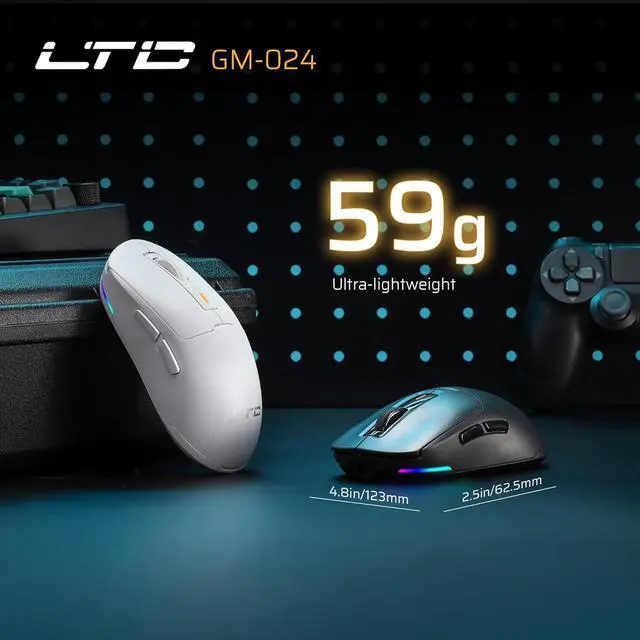 Alt view image 5 of 7 - LTC GM024 Tri-Mode Wireless Gaming Mouse, 59g Ultra-Light Ergonomic Gaming Mouse 2.4Ghz/BT/Wired, PAW3104 Sensor, 6-Level DPI 4800 Max, 1000Hz, 5 Programmable Buttons, Pro Software