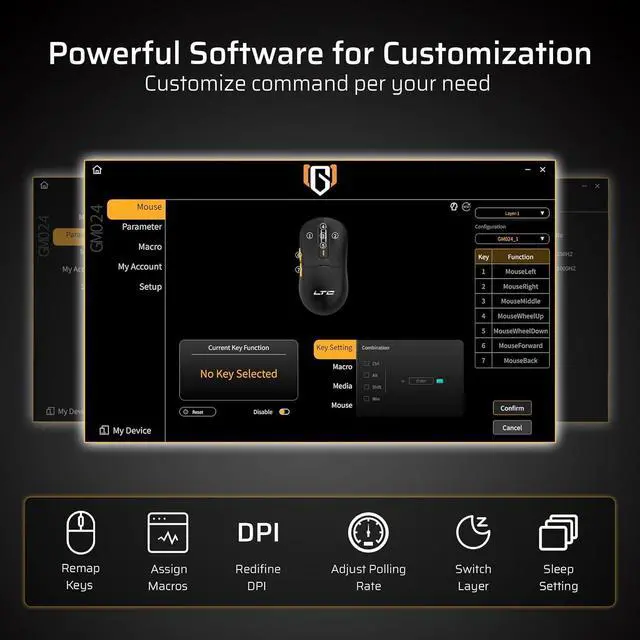 Alt view image 7 of 7 - LTC GM024 Tri-Mode Wireless Gaming Mouse, 59g Ultra-Light Ergonomic Gaming Mouse 2.4Ghz/BT/Wired, PAW3104 Sensor, 6-Level DPI 4800 Max, 1000Hz, 5 Programmable Buttons, Pro Software