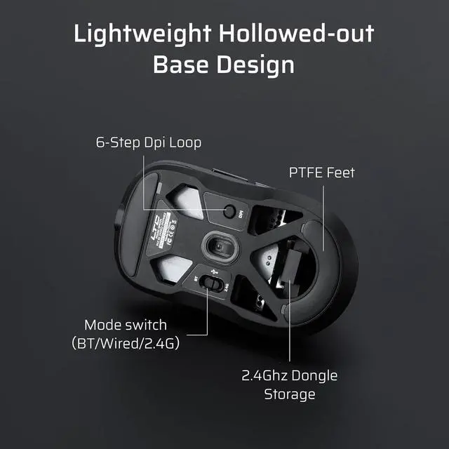 Alt view image 6 of 7 - LTC GM024 Tri-Mode Wireless Gaming Mouse, 59g Ultra-Light Ergonomic Gaming Mouse 2.4Ghz/BT/Wired, PAW3104 Sensor, 6-Level DPI 4800 Max, 1000Hz, 5 Programmable Buttons, Pro Software