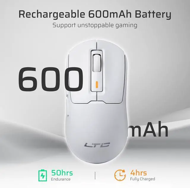 Alt view image 3 of 7 - LTC GM024 Tri-Mode Wireless Gaming Mouse, 59g Ultra-Light Ergonomic Gaming Mouse 2.4Ghz/BT/Wired, PAW3104 Sensor, 6-Level DPI 4800 Max, 1000Hz, 5 Programmable Buttons, Pro Software