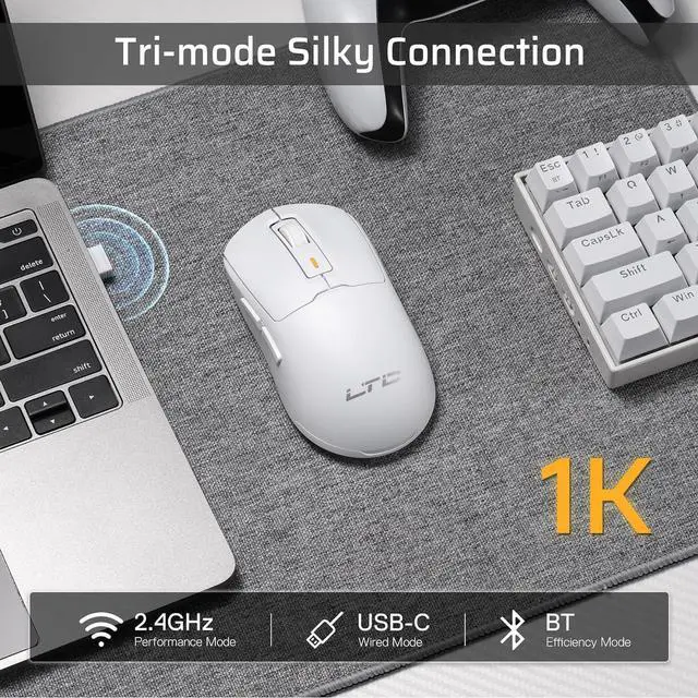 Alt view image 4 of 7 - LTC GM024 Tri-Mode Wireless Gaming Mouse, 59g Ultra-Light Ergonomic Gaming Mouse 2.4Ghz/BT/Wired, PAW3104 Sensor, 6-Level DPI 4800 Max, 1000Hz, 5 Programmable Buttons, Pro Software