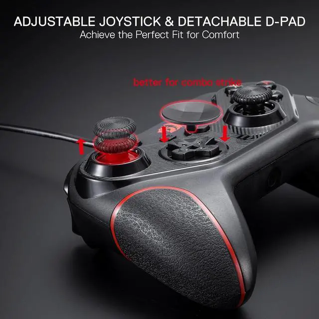 Alt view image 3 of 7 - Redragon G710 Wired Gaming Controller - Dual Vibration Motors, Rapid Trigger, Ergonomic Design, 4 Programmable Keys, Customizable Macros, Adjustable Joystick Heights - Work for PC & Android & NS