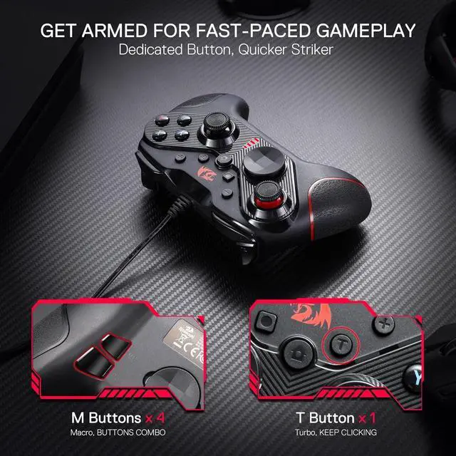 Alt view image 5 of 7 - Redragon G710 Wired Gaming Controller - Dual Vibration Motors, Rapid Trigger, Ergonomic Design, 4 Programmable Keys, Customizable Macros, Adjustable Joystick Heights - Work for PC & Android & NS