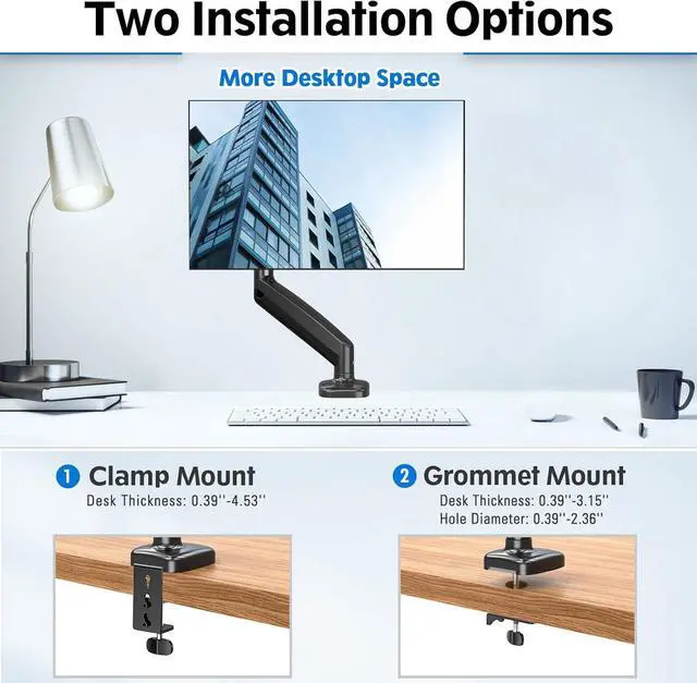 Alt view image 4 of 7 - Redragon GMK914 Single Monitor Mount Stand - Gas Spring Adjustable Arms with VESA 75/100mm, 13-32 Inch Screen Compatibility, C Clamp & Grommet Base, Cable Management, 17.6lbs Load Capacity
