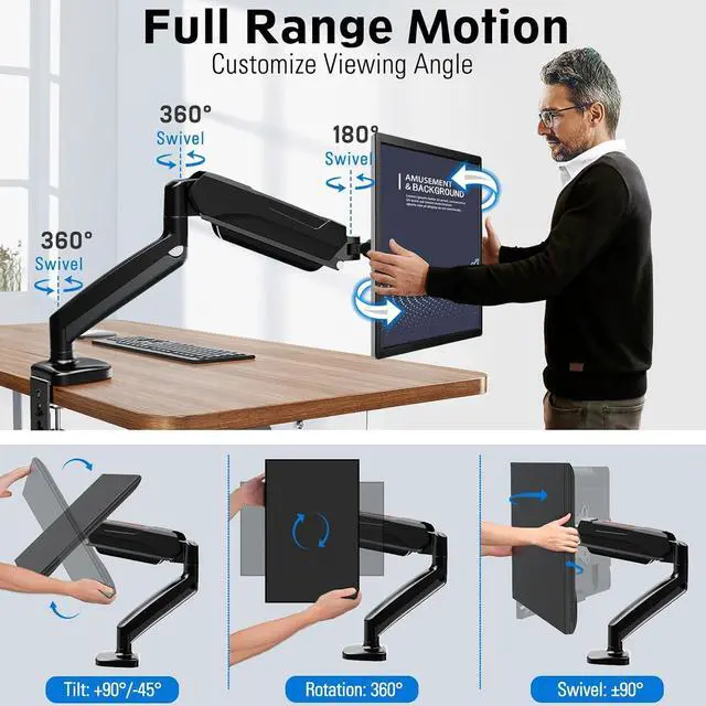 Alt view image 7 of 7 - Redragon GMK914 Single Monitor Mount Stand - Gas Spring Adjustable Arms with VESA 75/100mm, 13-32 Inch Screen Compatibility, C Clamp & Grommet Base, Cable Management, 17.6lbs Load Capacity