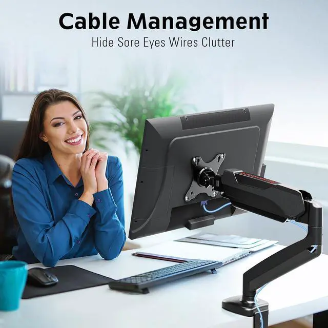 Alt view image 5 of 7 - Redragon GMK914 Single Monitor Mount Stand - Gas Spring Adjustable Arms with VESA 75/100mm, 13-32 Inch Screen Compatibility, C Clamp & Grommet Base, Cable Management, 17.6lbs Load Capacity