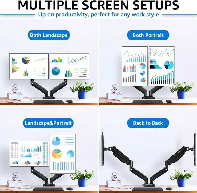 Alt view image 7 of 7 - Redragon GMK915 Dual Monitor Mount Stand - Gas Spring Adjustable Arms with VESA 75/100mm, 13-32 Inch Screen Compatibility, C Clamp & Grommet Base, Cable Management, 17.6lbs Load Capacity