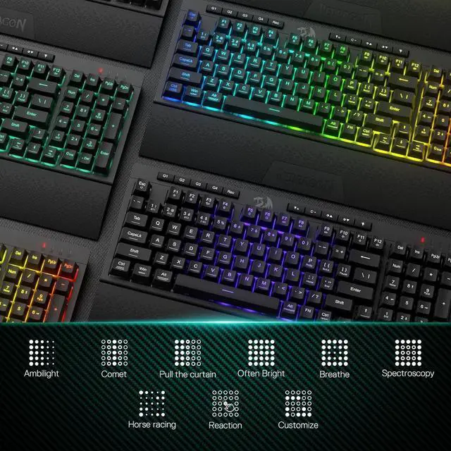 Alt view image 5 of 7 - Redragon K515 PRO Shiva RGB Wireless Membrane Gaming Keyboard, 98 Keys Mechanical-Feel Keyboard w/Smooth Linear Switch, On-Board Macro & Multimedia Keys, Detachable Wrist Rest, Software Supported
