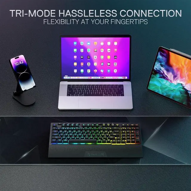 Alt view image 3 of 7 - Redragon K515 PRO Shiva RGB Wireless Membrane Gaming Keyboard, 98 Keys Mechanical-Feel Keyboard w/Smooth Linear Switch, On-Board Macro & Multimedia Keys, Detachable Wrist Rest, Software Supported