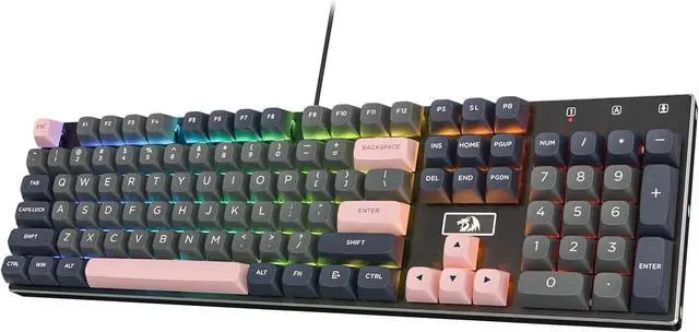 Main image of Redragon K556 SE Wired Gaming Keyboard, 104 Keys Hot-Swap Mechanical Keyboard w/Original Aluminum Base, Upgraded Socket, Noise Dampening Kit, PBT Keycaps & Custom Linear Switch, Dawn Sakura Color