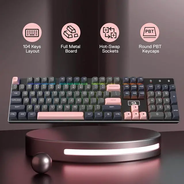 Alt view image 7 of 7 - Redragon K556 SE Wired Gaming Keyboard, 104 Keys Hot-Swap Mechanical Keyboard w/Original Aluminum Base, Upgraded Socket, Noise Dampening Kit, PBT Keycaps & Custom Linear Switch, Dawn Sakura Color
